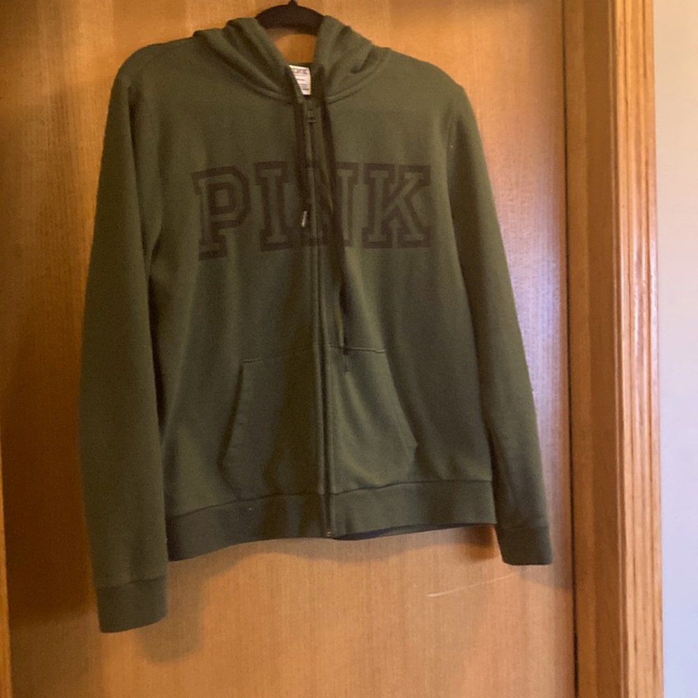 Forest Green pink zip up hoodie